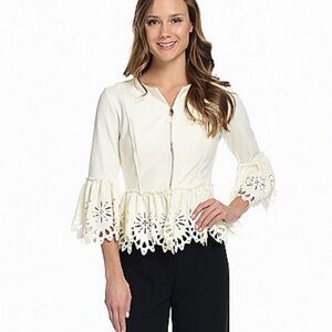 Boston Proper Cream Eyelet Peplum Blouse